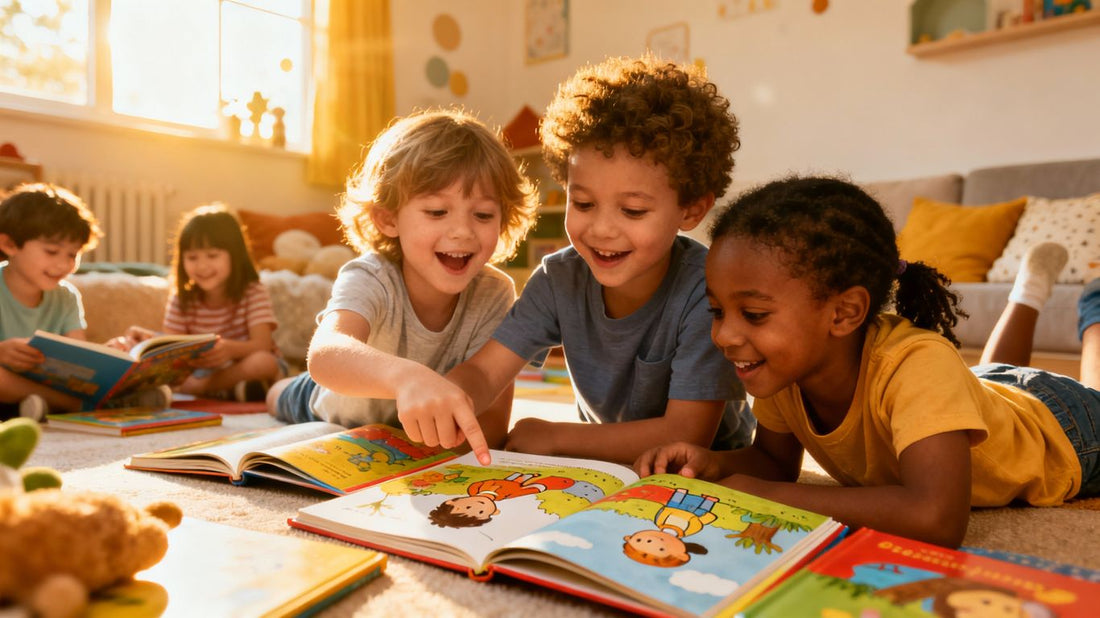 Children reading colourful books independently